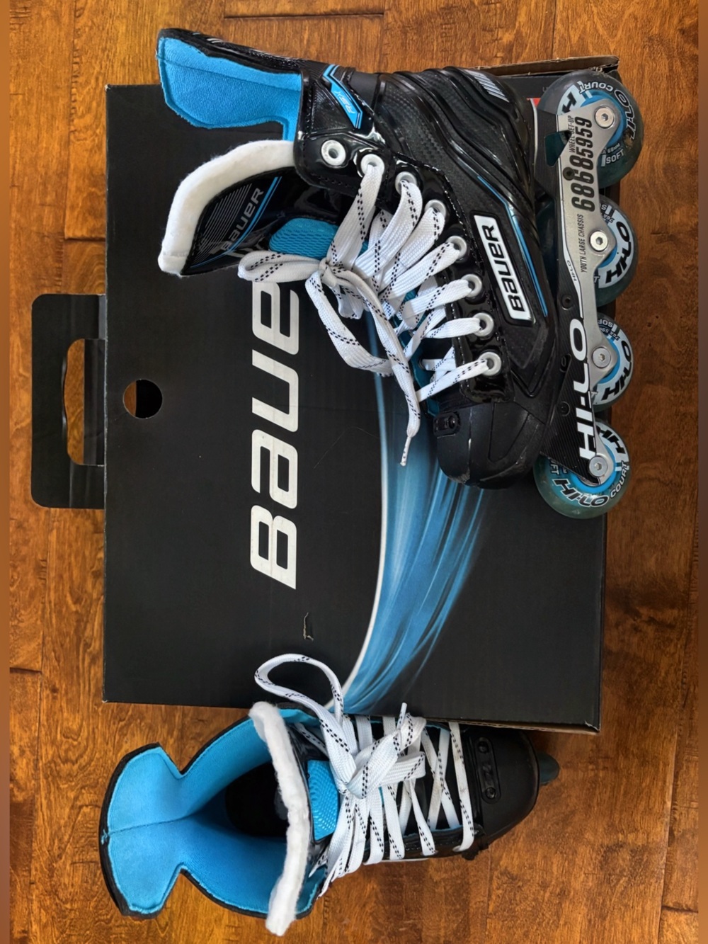 Bauer Black and Blue Inline Hockey Skates with White Laces - Picture 5 of 5